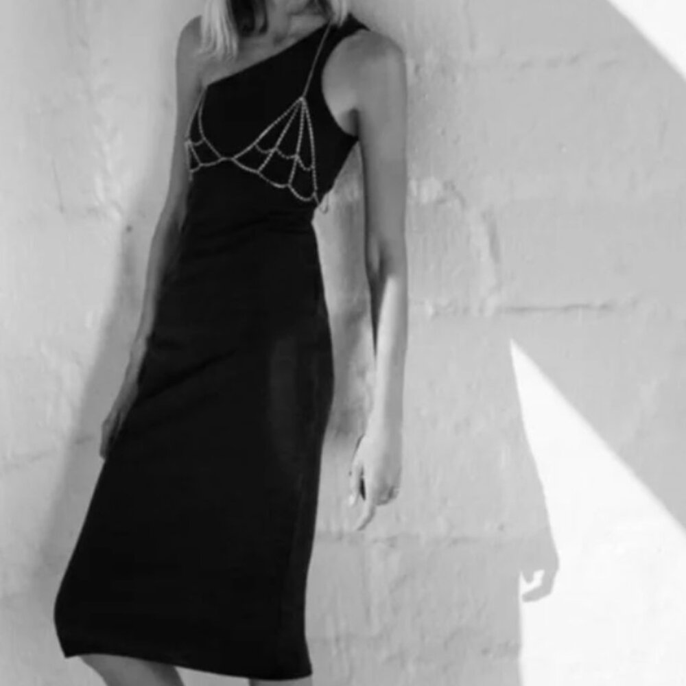NWT Zara Ribbed One Shoulder Bodycon Midi Dress